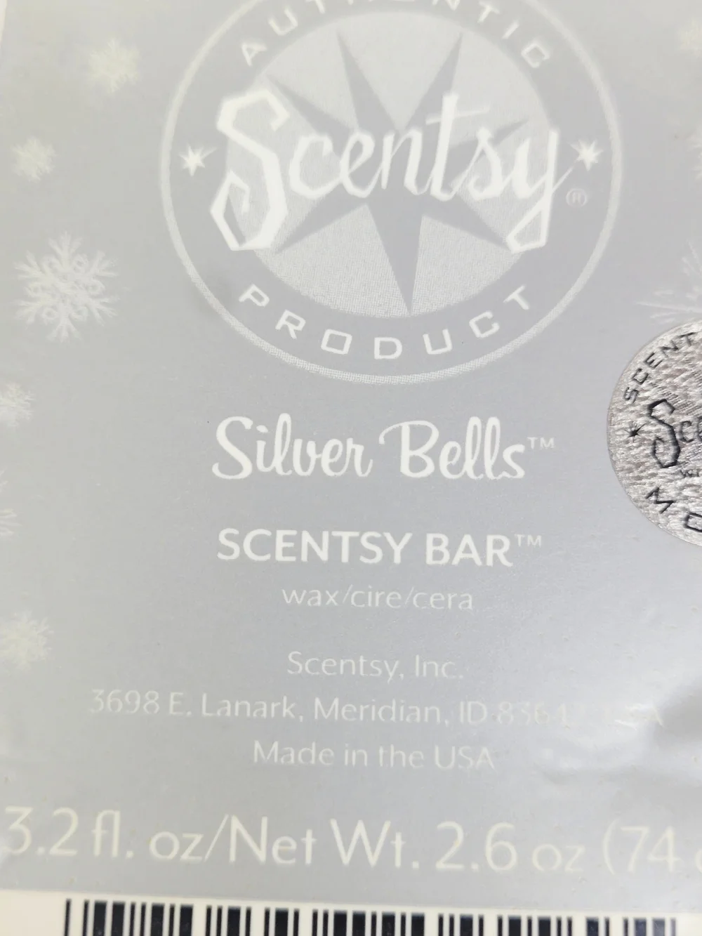 Scentsy Wax Bar Silver Bells~3.2 oz